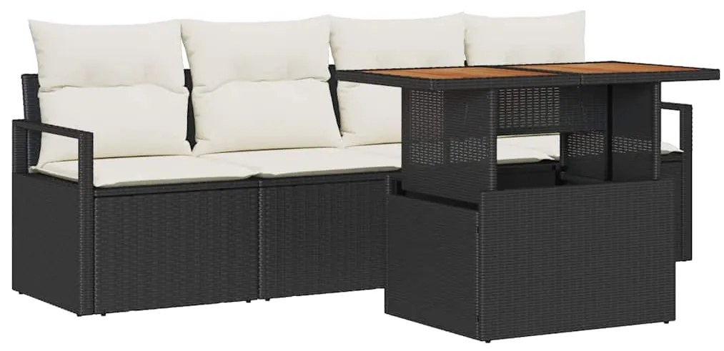 Conjunto de Sofá de Jardim vidaXL 5 Peças com Almofadas Preto Vime PE