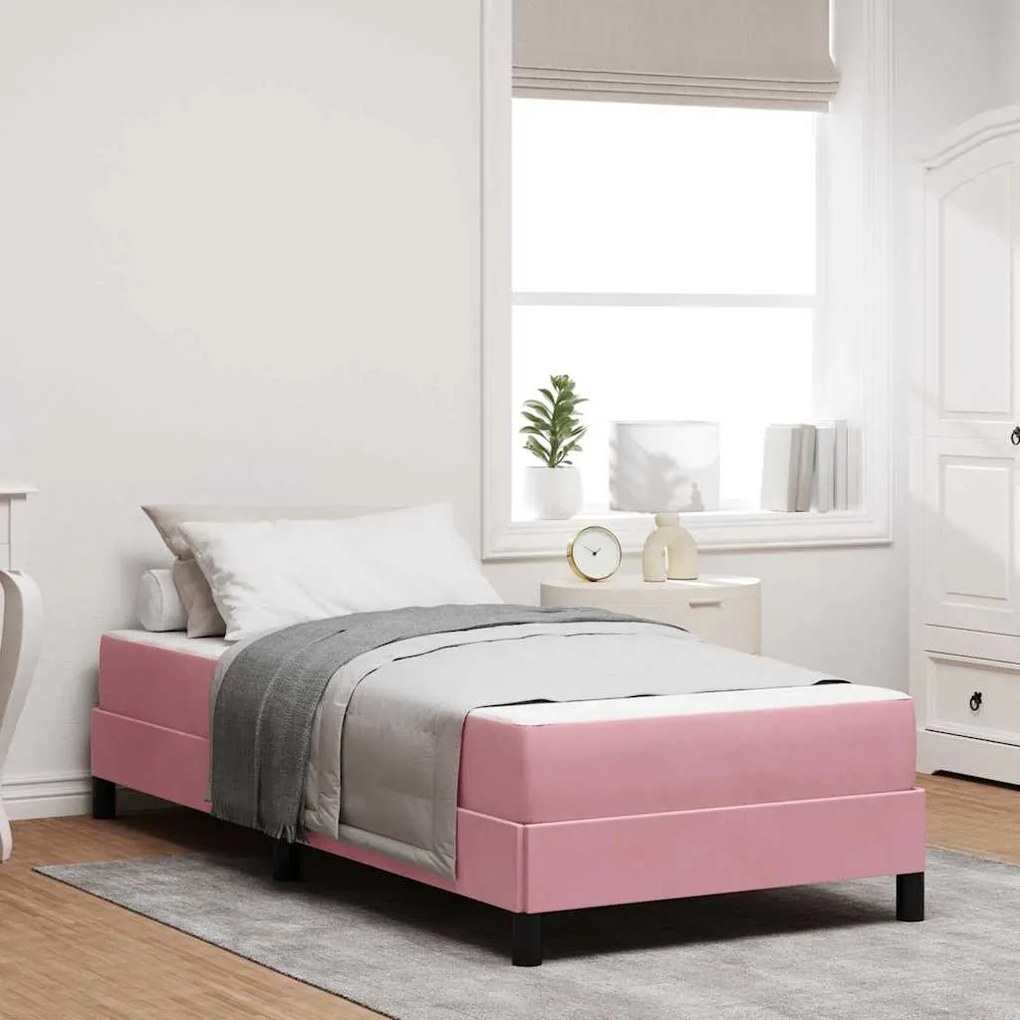 vidaXL Cama Box com colchão Rosa 80 x 210 cm tecido
