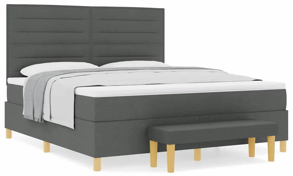 Cama Box com Colchão e Banco Cinza Escuro 180x200 cm Tecido
