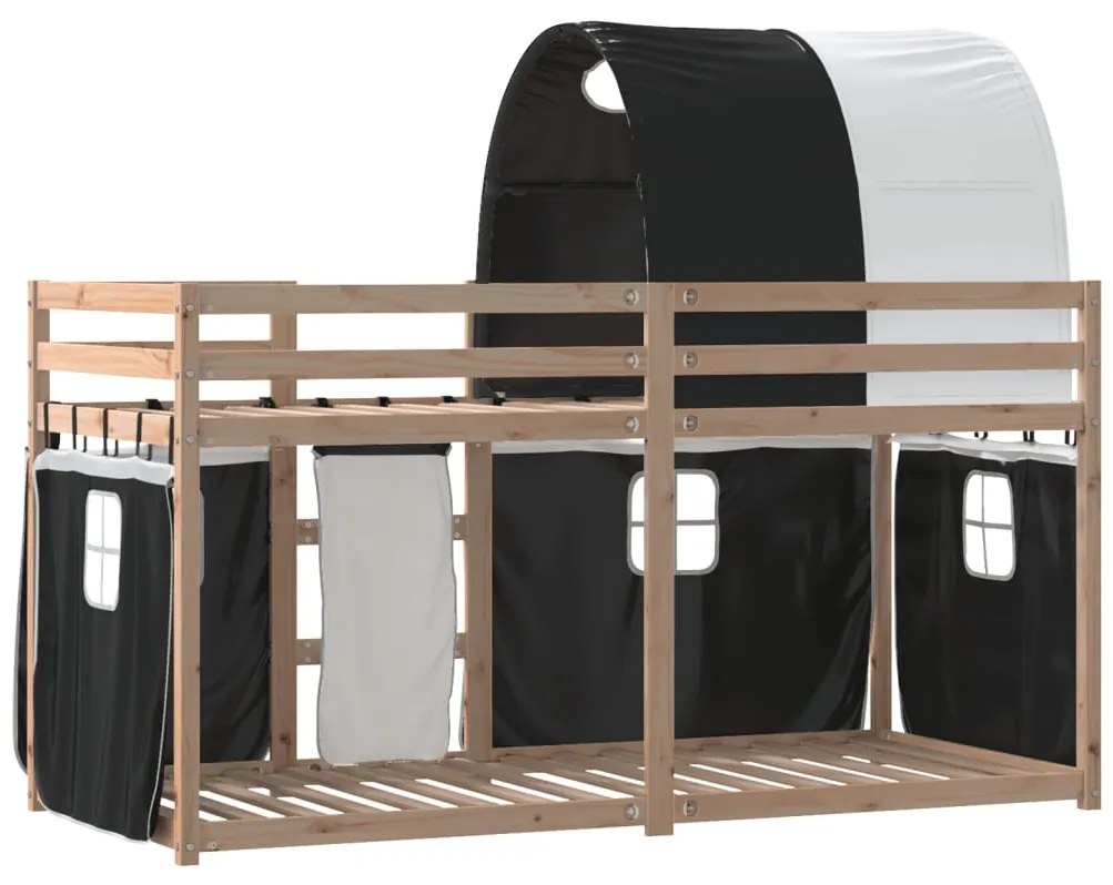 Beliche com cortinas 90x190 cm pinho maciço branco e preto
