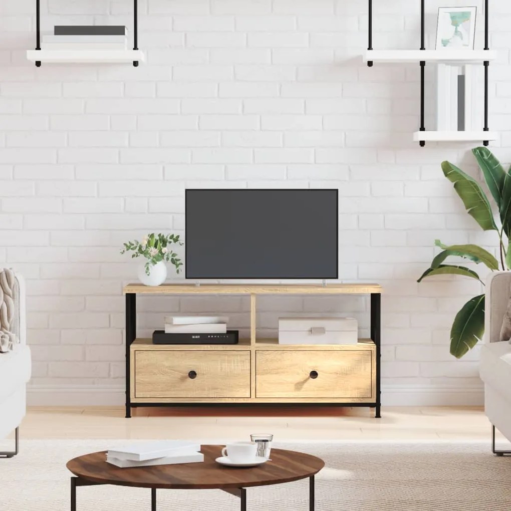 vidaXL Móvel de TV 90x33x45 cm derivados madeira/ferro carvalho sonoma