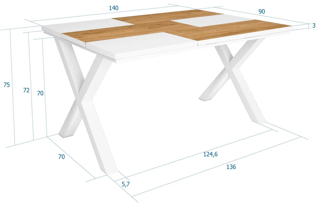 Mesa de sala de jantar | 6 pessoas | 140 | Robusto e estável graças à sua estrutura e pernas sólidas | Ideal para reuniões familiares | Oak e branco |