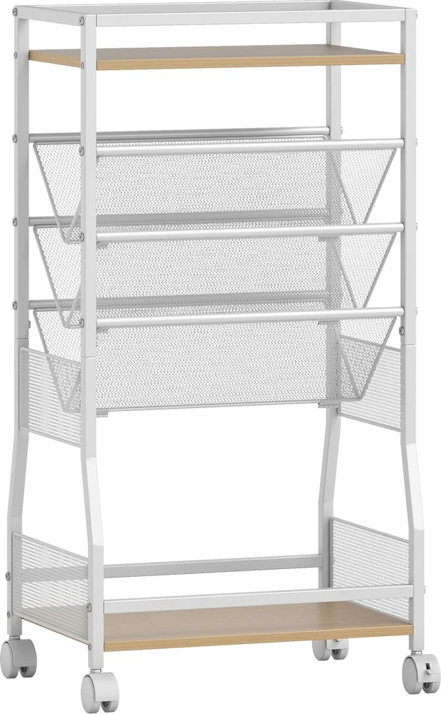 Carrinho de Arrumação, 42 x 30 x 81 cm, Rodas Bloqueáveis, Branco