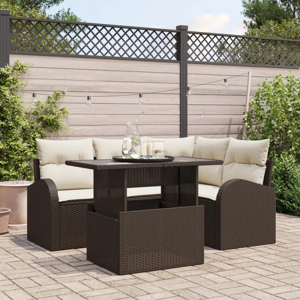 Conjunto de Sofá de Jardim vidaXL de 5 Peças com Almofadas em Rattan P