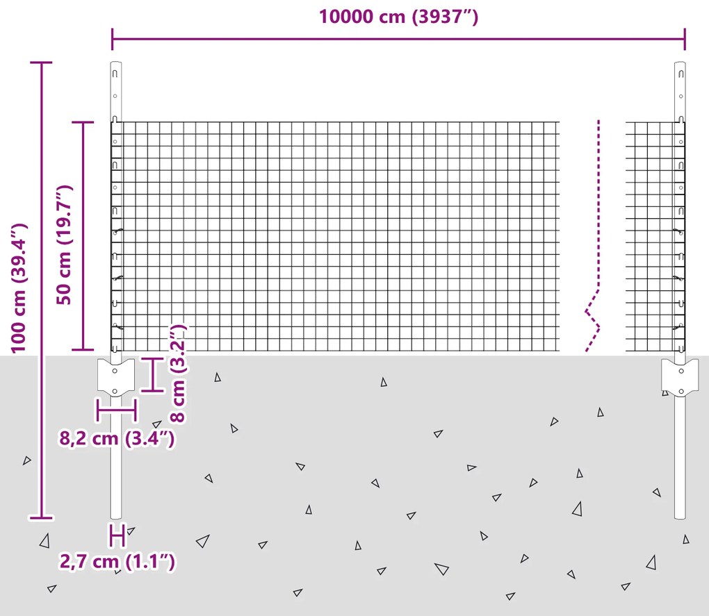 Cerca de Fio Soldado com 44 Postes U Prata 0.5x100 m Aço