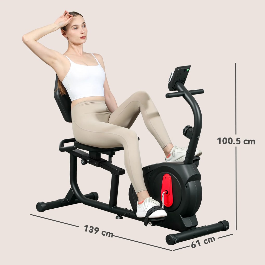 Bicicleta Estática Silenciosa de 8 Níveis de Resistência Magnética com Assento Ajustável Ecrã LCD 103-139x61x100,5 cm Preto