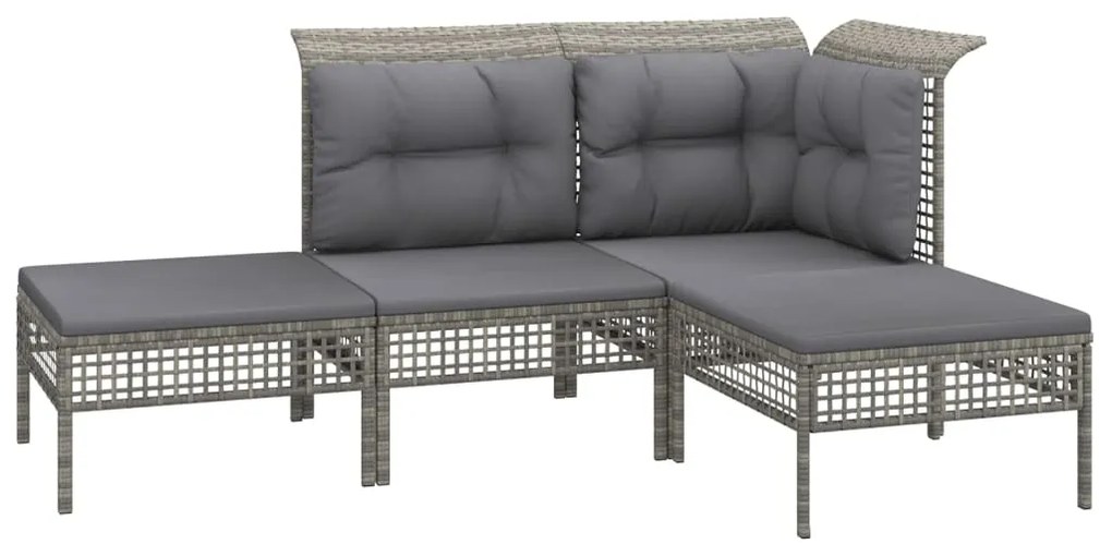11 pcs conjunto lounge de jardim c/ almofadões vime PE cinzento