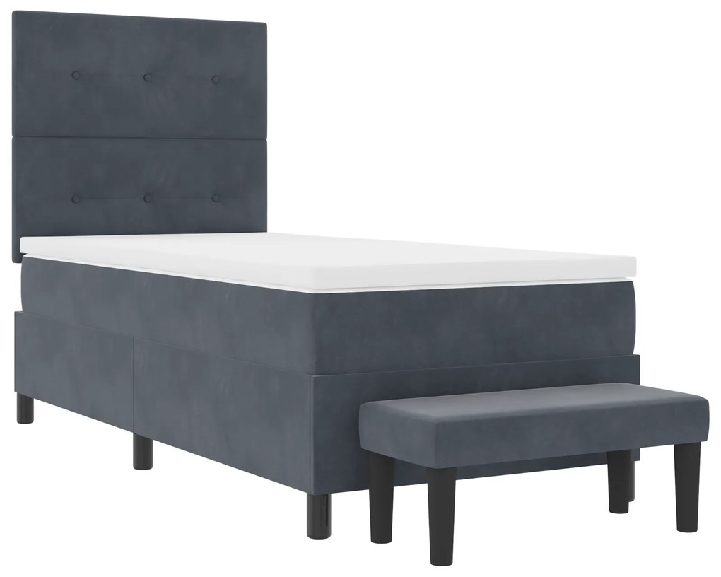 Cama Box Spring com Colchão e Banco Cinza Escuro 90x200 cm Veludo