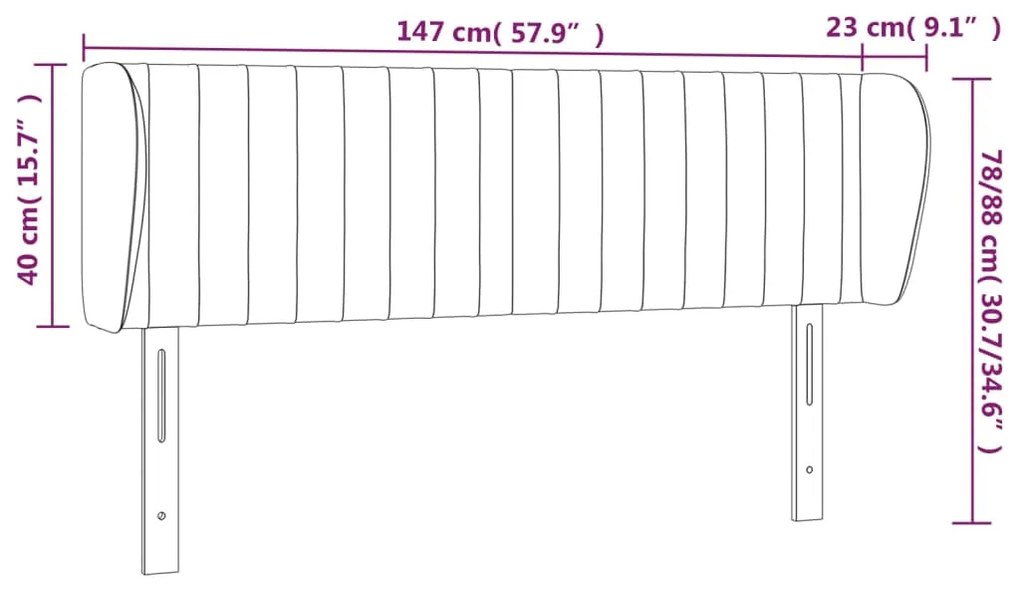 Cabeceira de cama c/ abas tecido 147x23x78/88cm castanho-escuro