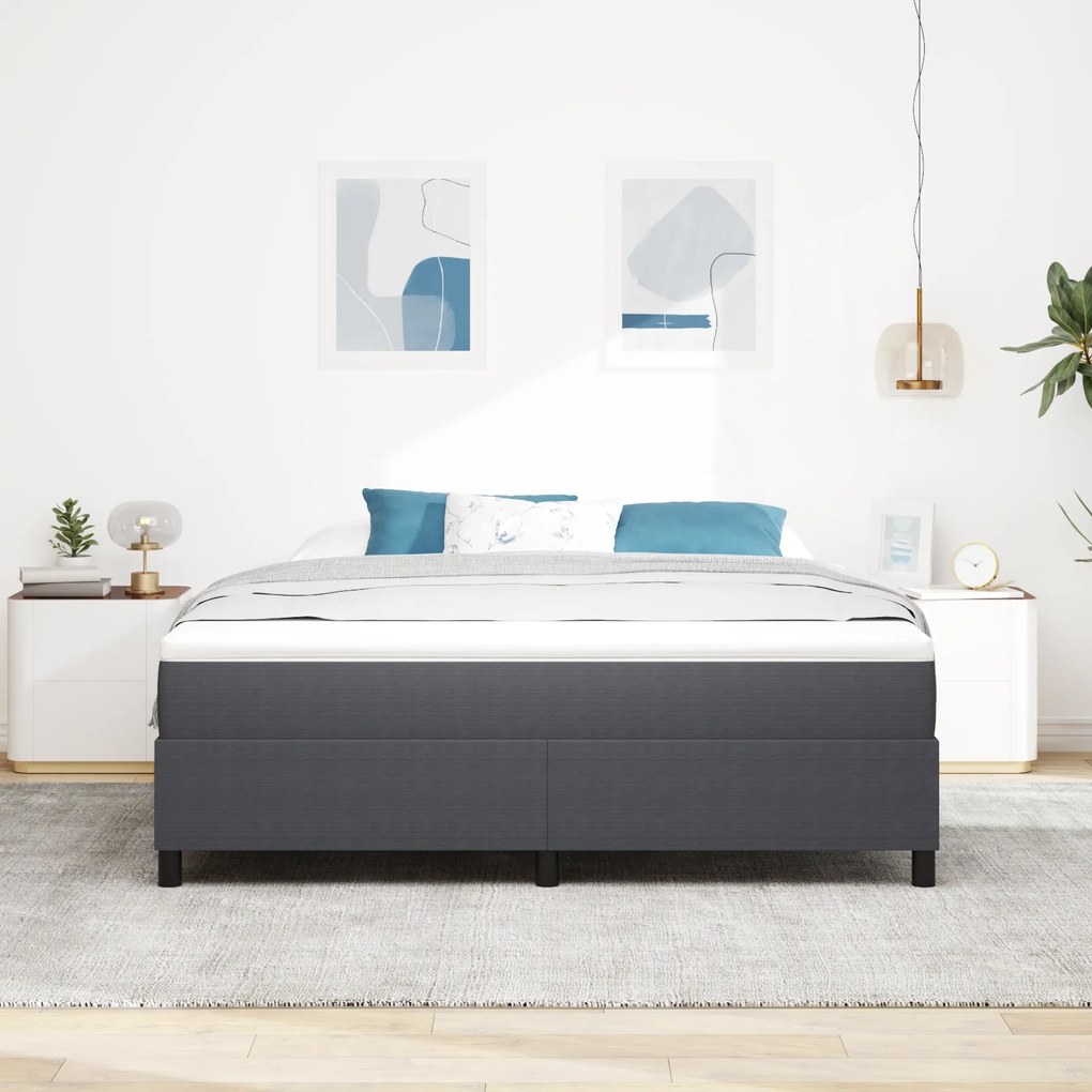 Cama Box com colchão cinza escuro, tamanho Super King, feita de tecido