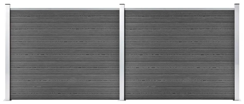 vidaXL Conjunto painel de cerca 353x146 cm WPC preto