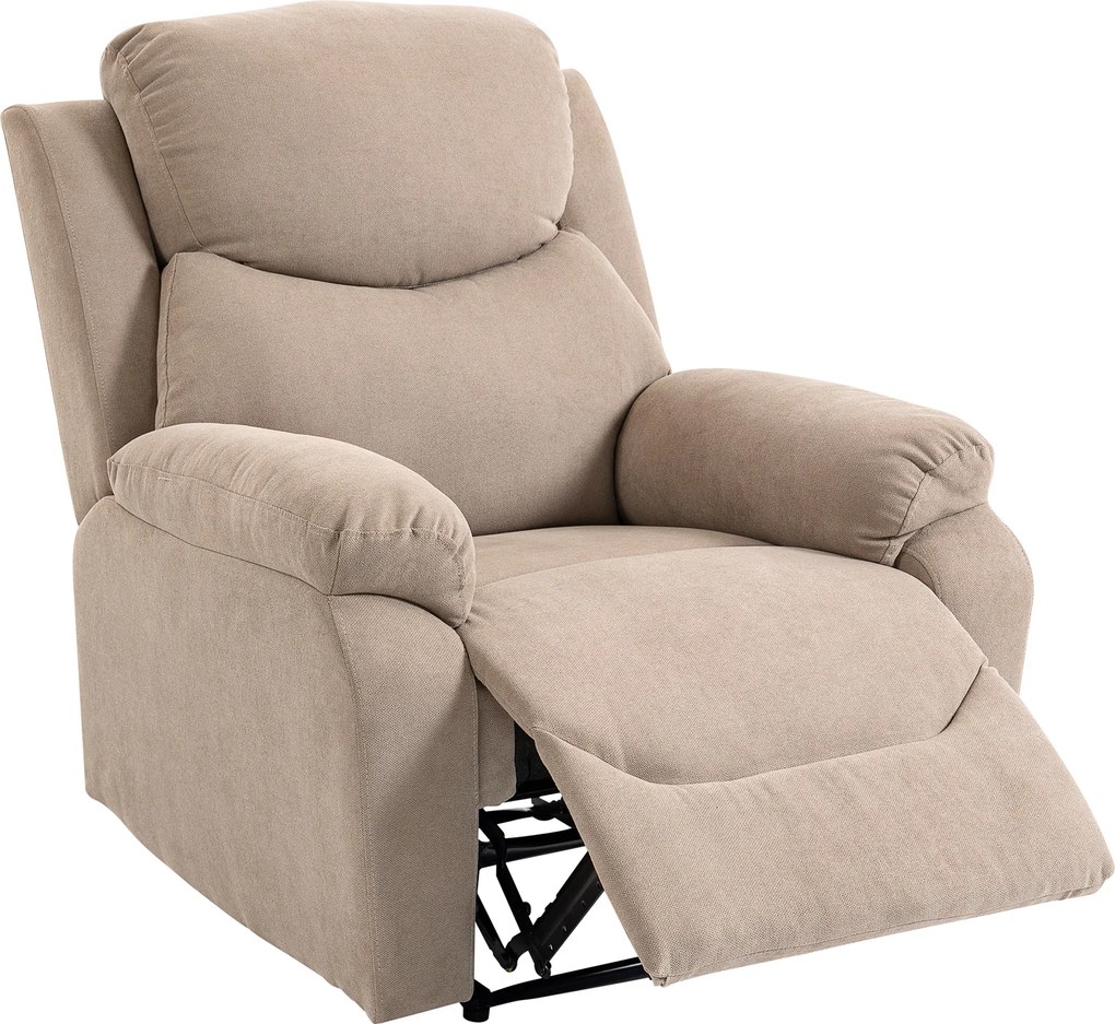 Poltrona Reclinável Manual com Tecido de Aspeto em Linho e Apoio para os Pés 85x93x105 cm Bege