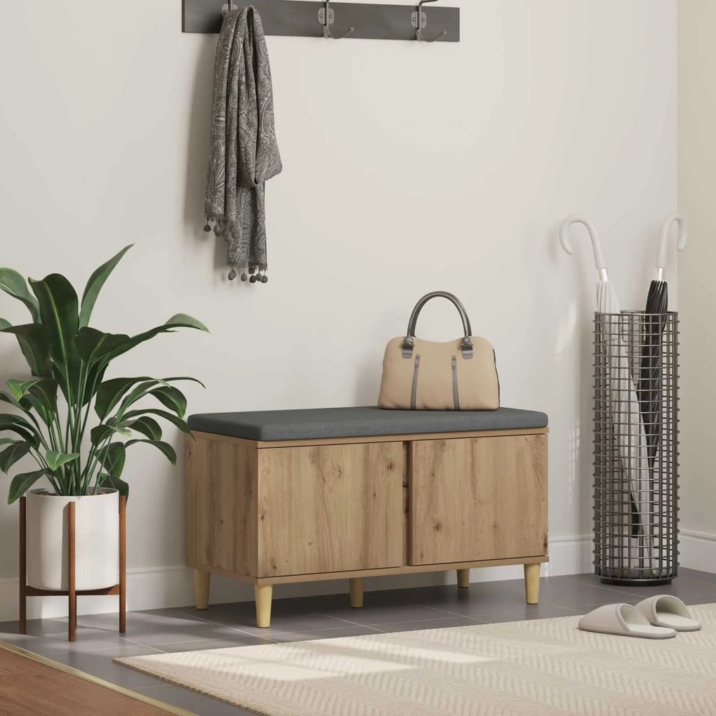 vidaXL Banco de Hall com almofada Carvalho Artesanal 60 x 38 x 46 cm