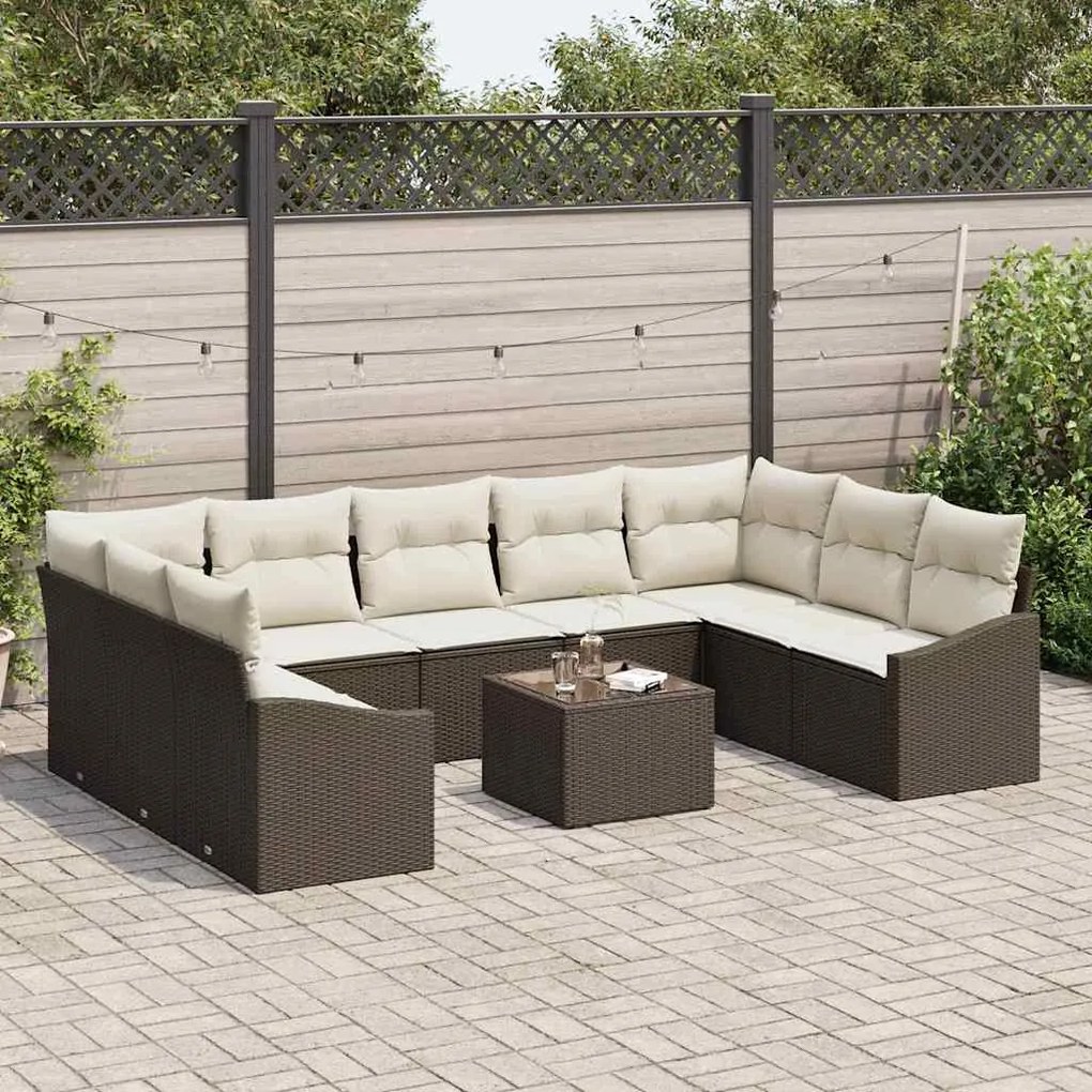 Conjunto de Jantar de Jardim com 10 Peças e Almofadas em Rattan Sintét