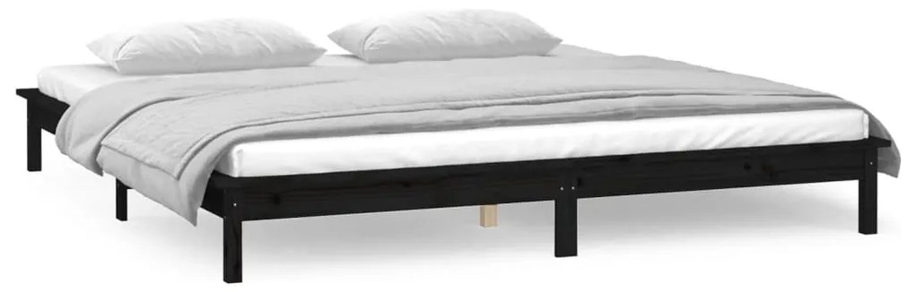 Estrutura de cama c/ LED 140x190 cm madeira maciça preto