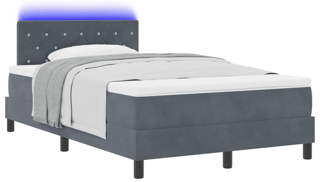 Cama Box Spring vidaXL com Colchão Cinza Escuro Casal Pequeno Veludo