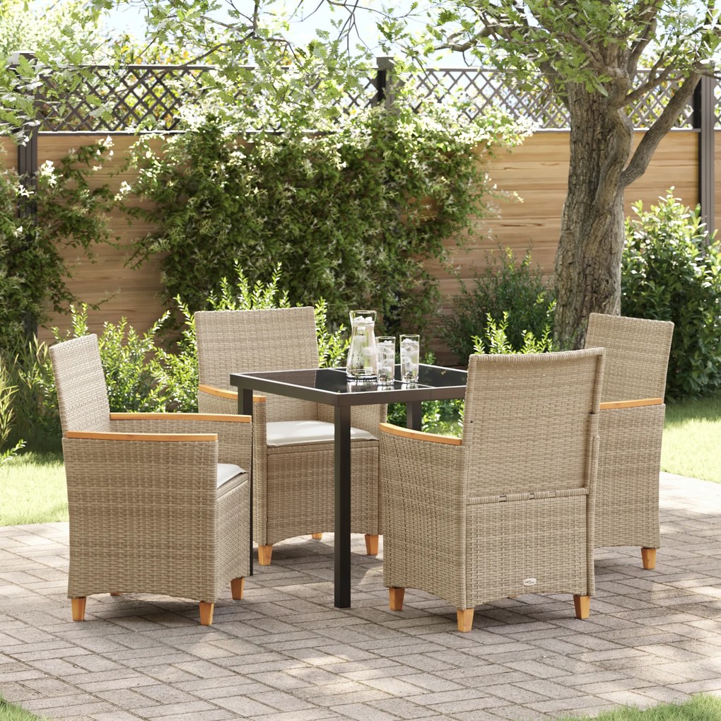 vidaXL Conjunto de Jantar Jardim de 5 peças com Almofadas Bege Rattan Poliéster