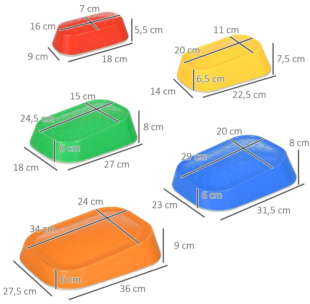 Jogo de Equilíbrio para Crianças de 3-8 Anos Conjunto de 5 Degraus para Treino de Equilíbrio 36x27,5x31 cm Multicor