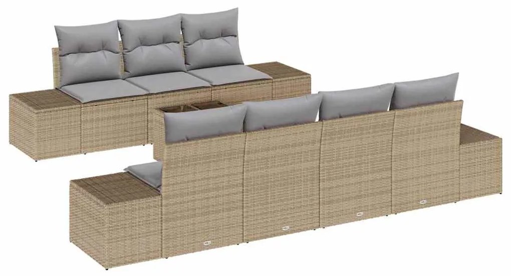 Conjunto de Sofá de Jardim de 8 Peças com Almofadas em Rattan Beje