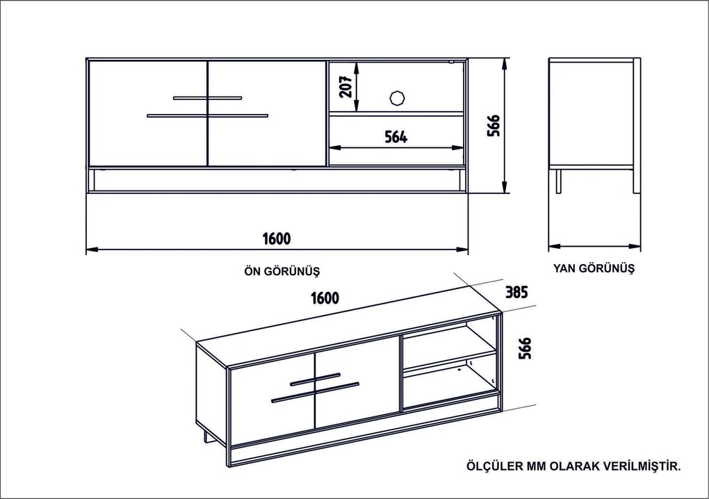 Móvel TV Polka – Dourado e Branco – 160x56,6x38,5 cm