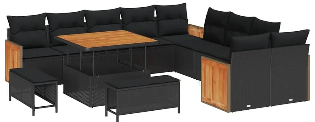 Conjunto de Sofás de Jardim de 13 Peças com Almofadas Preto Polyrattan