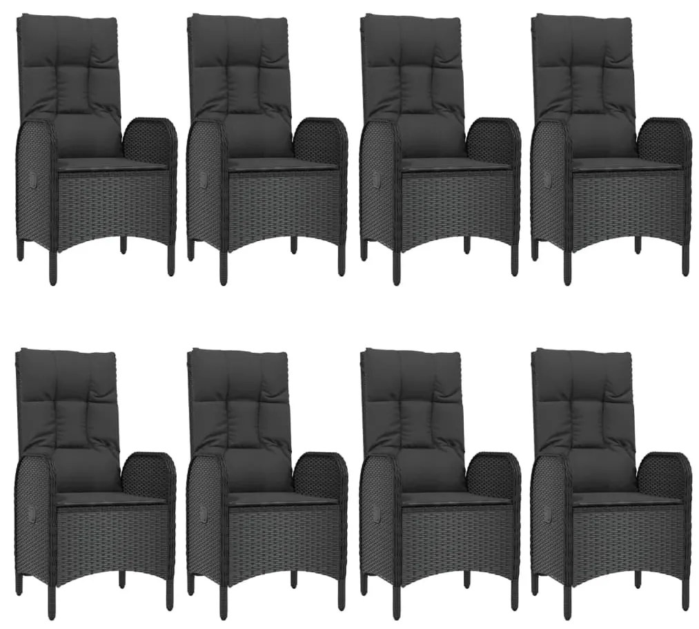 9 pcs conjunto de jantar p/ jardim c/ almofadões vime PE preto