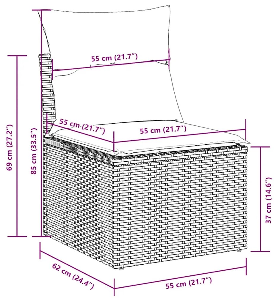 6 pcs conj. sofás jardim com almofadões vime PE cinzento-claro