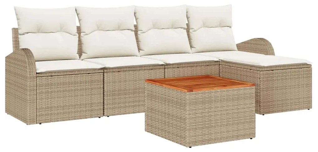 Conjunto de Sofá de Jardim 6 Peças com Almofadas Bege em Rattan e Poli