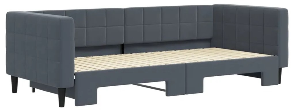 Sofá-cama com gavetão 90x200 cm veludo cinzento-escuro