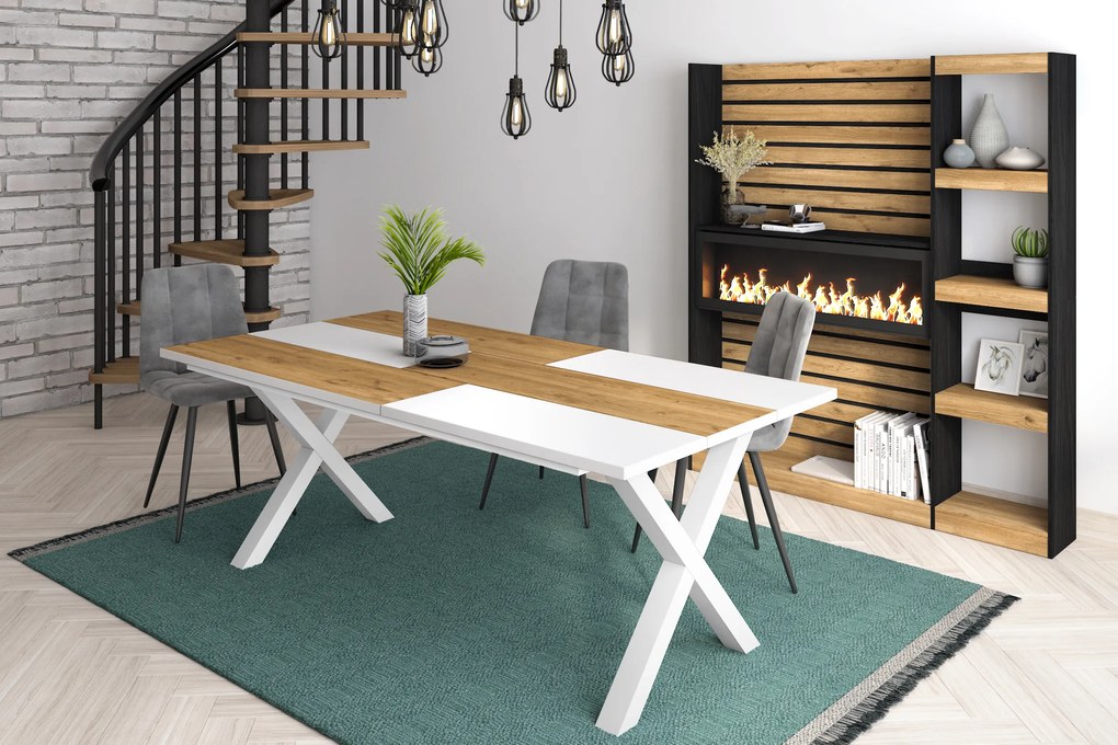 Mesa de sala de jantar | 10 pessoas | 200 | Robusto e estável graças à sua estrutura e pernas sólidas | Ideal para reuniões familiares | Oak e branco