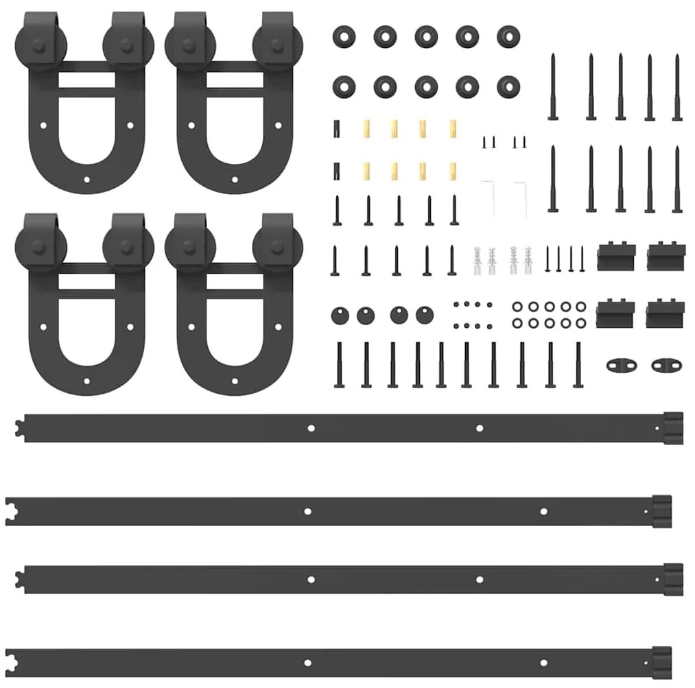 Kit de ferragens para porta deslizante 183 cm aço preto