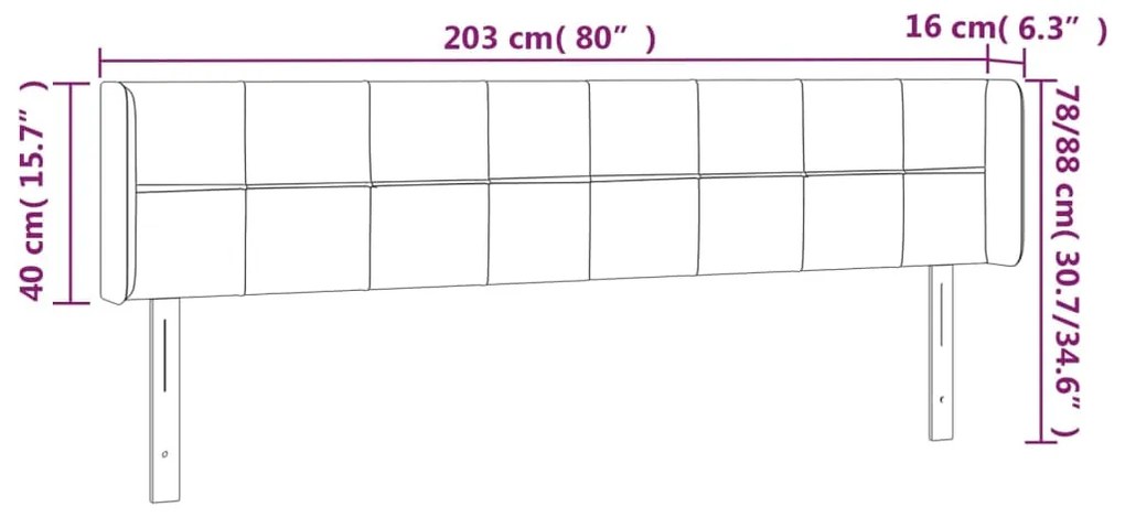 Cabeceira cama c/ luzes LED veludo 203x16x78/88cm cinza-escuro