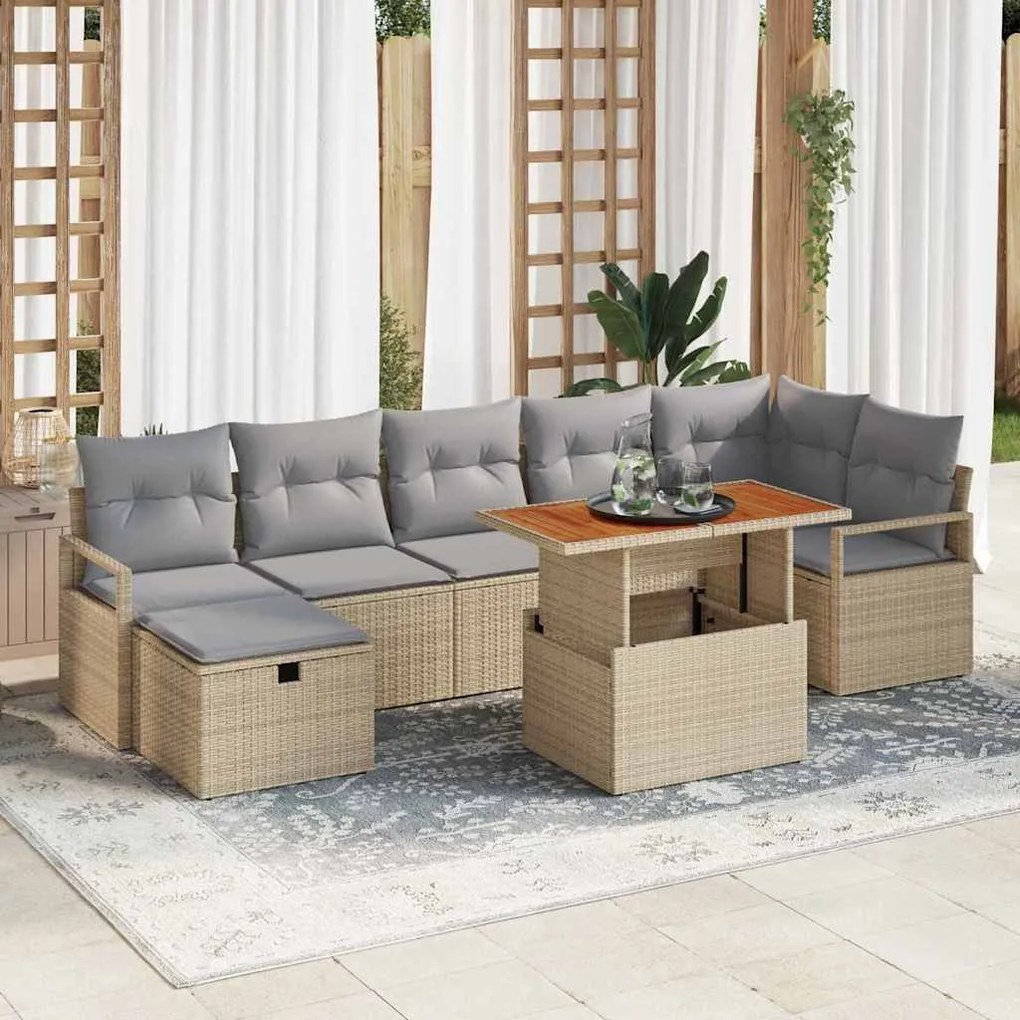 vidaXL Conjunto de Sofá de Jardim de 8 Peças com Almofadas Bege em Rattan Sintético