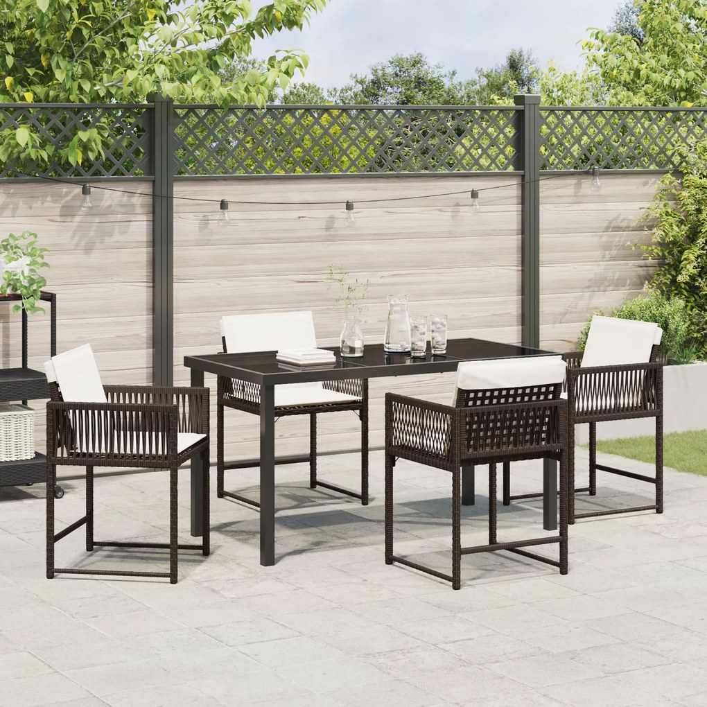 Conjunto de Jantar de Jardim com Almofadas Marrom Rattan Poli