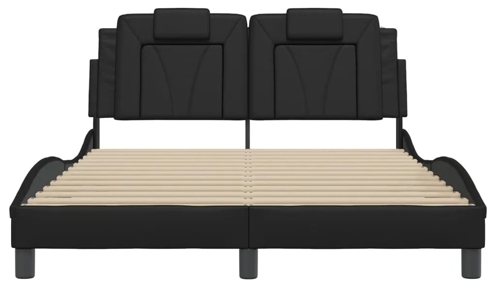 Estrutura cama c/ luzes LED 140x190 cm couro artificial preto