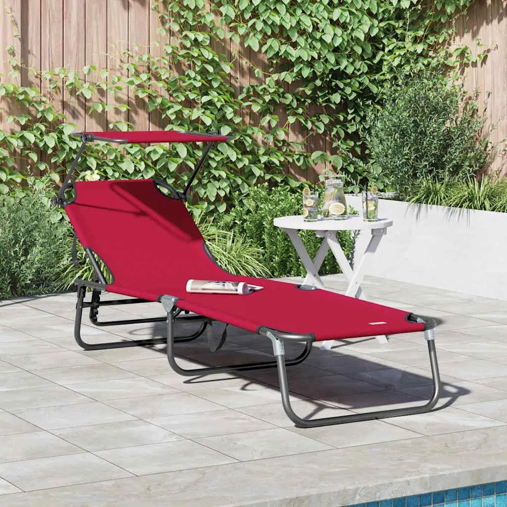 vidaXL Espreguiçadeira dobrável Vermelho 56 x 190 x 81cm tecido