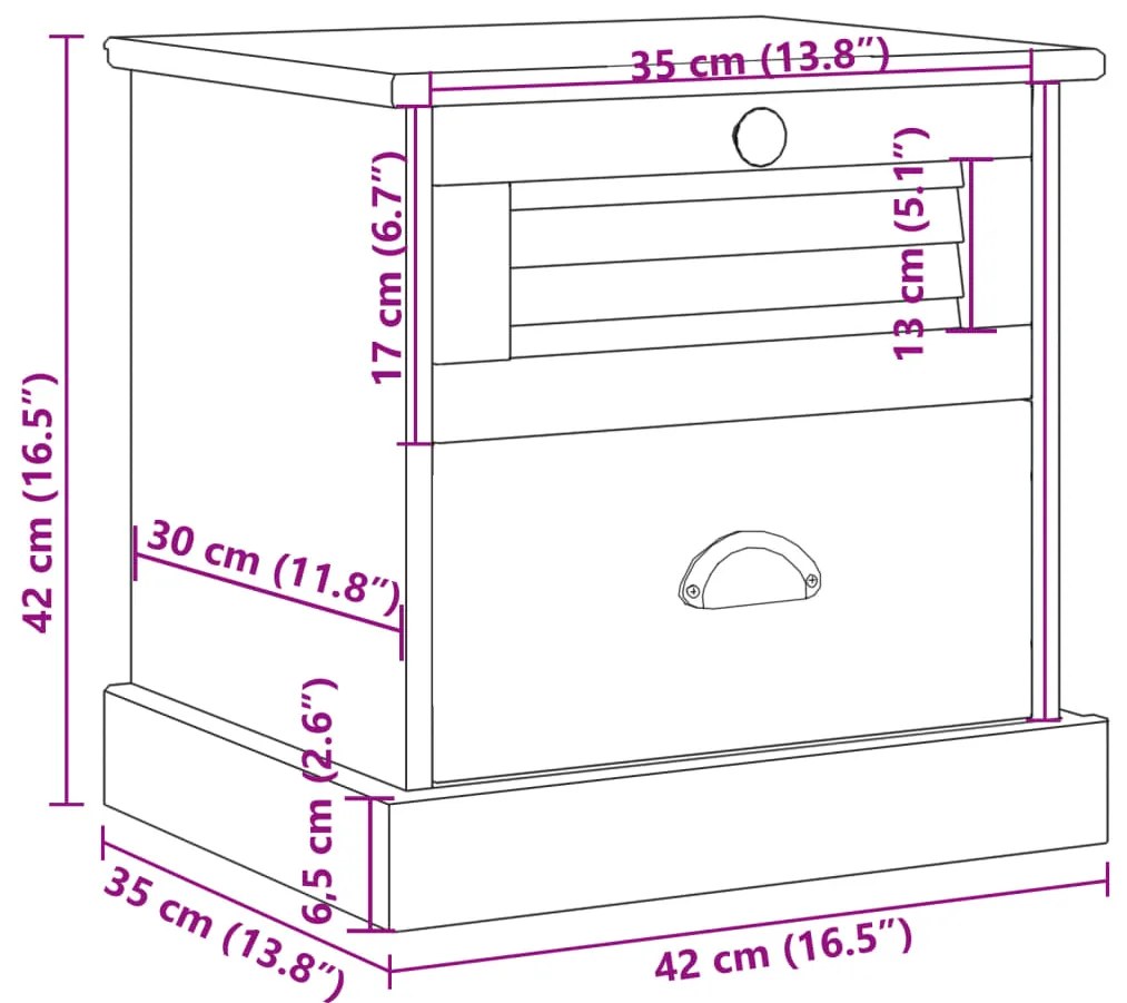 Mesa de cabeceira VIGO 42x35x42 cm pinho maciço branco