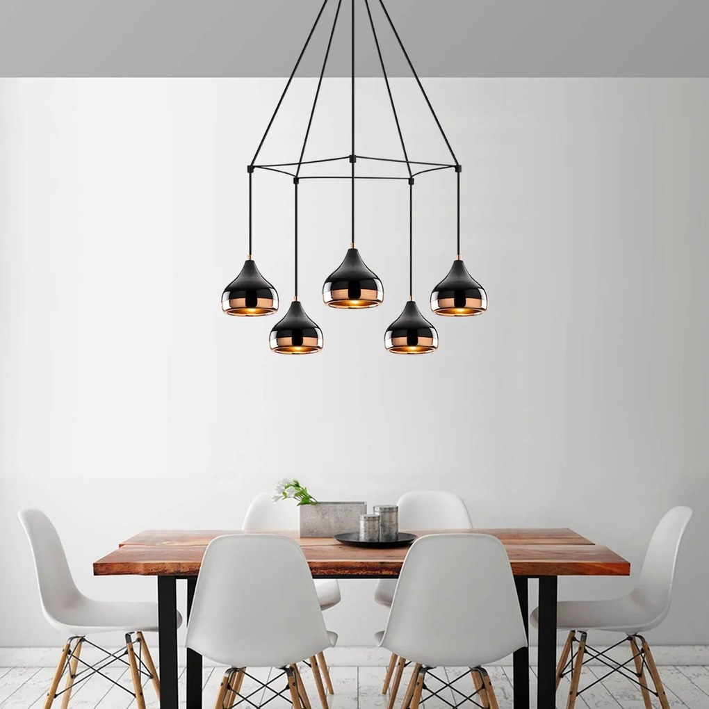 Chandelier Yildo – Preto e Cobre – Diâmetro 68 cm