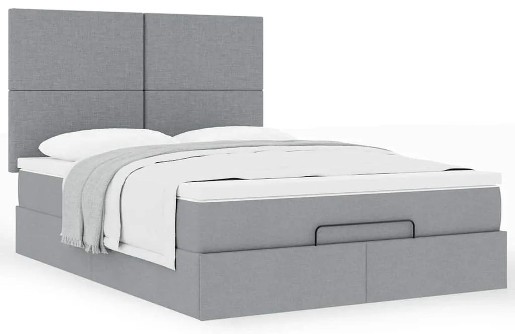 Estrutura cama otomana colchão 140x200cm tecido cinzento claro