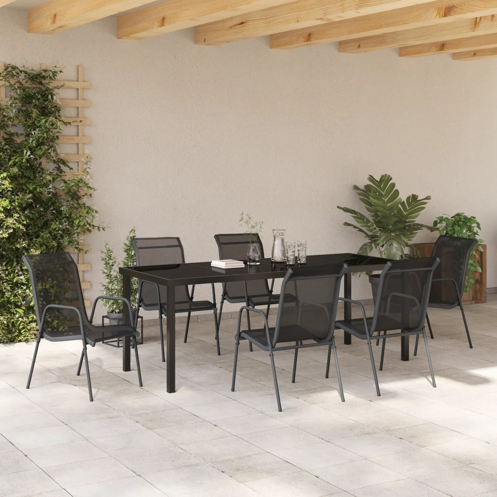 Conjunto de Jantar de Jardim 7 Peças Preto Textilene e Aço