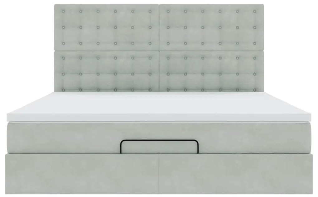 Estrutura cama otomana colchões 160x200cm veludo cinzento claro