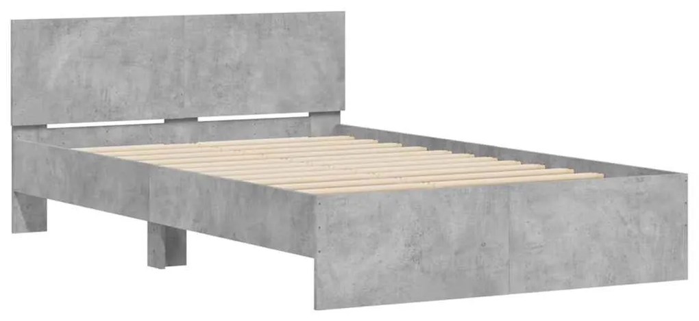 Estrutura cama cabeceira e luzes LED 135x190cm cinzento cimento
