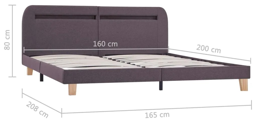 Estrutura cama c/ LEDs em tecido 160x200cm cinzento-acastanhado