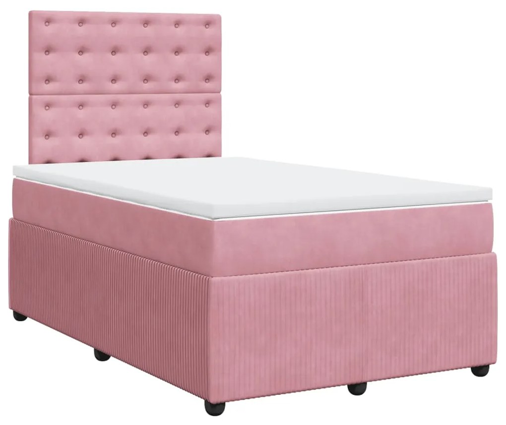 Cama boxspring com colchão 120x200 cm veludo rosa