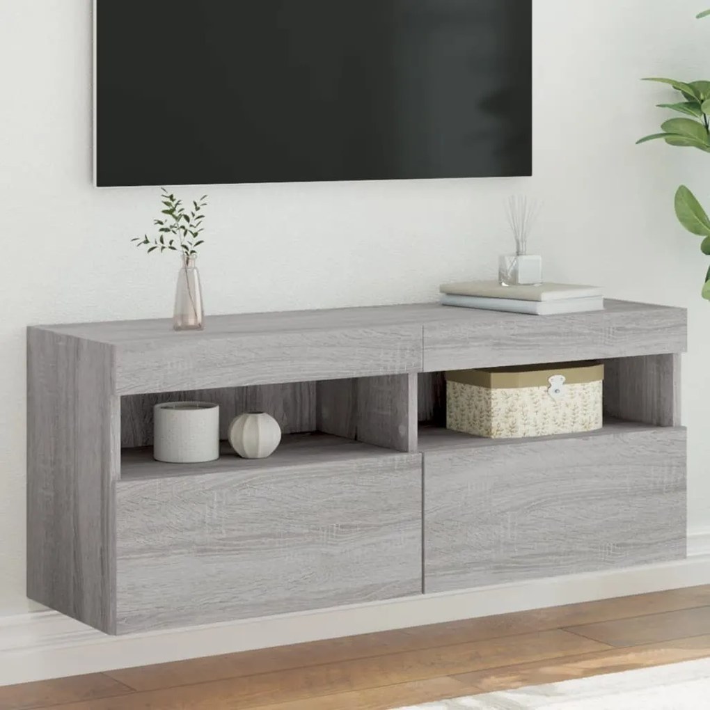 vidaXL Móvel de parede p/ TV c/ luzes LED 100x30x40 cm cinzento sonoma