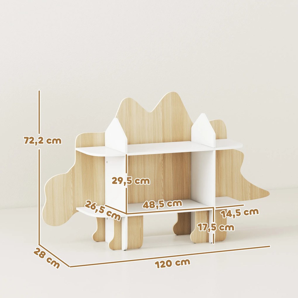 Estante infantil para arrumação de brinquedos e livros, com 6 compartimentos, 120 x 28 x 72,2 cm, em madeira natural