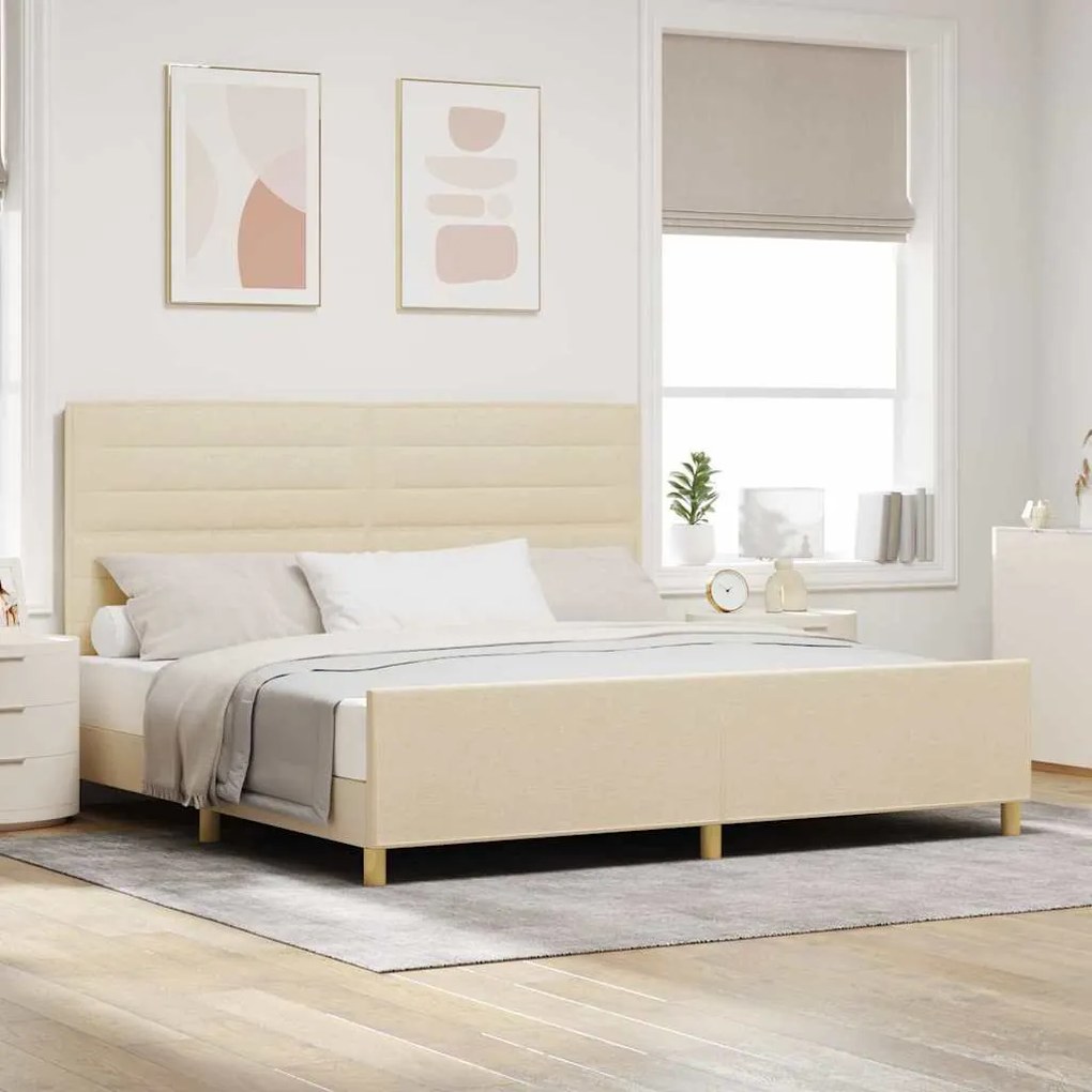 vidaXL Estrutura da Cama com cabeceira Creme 200 x 200 cm tecido