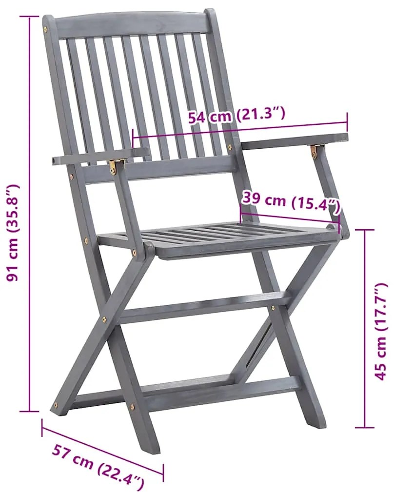 Cadeiras de exterior dobráveis 8pcs c/ almofadões acácia maciça