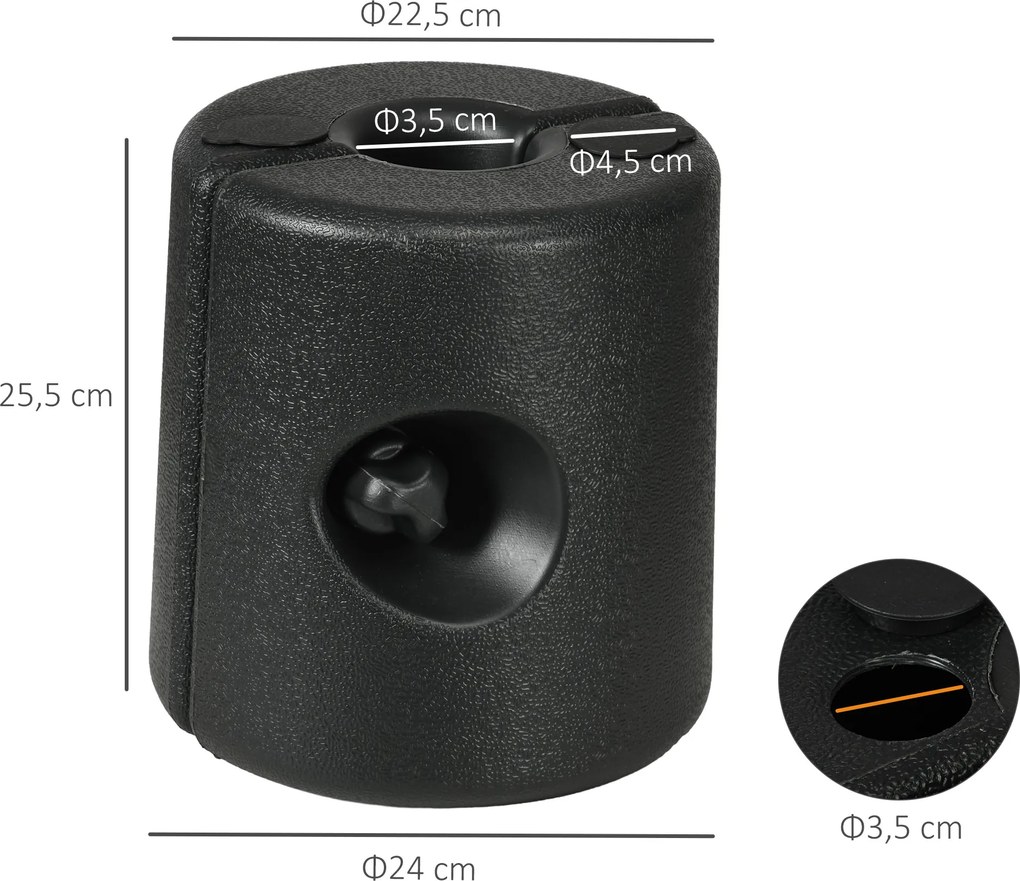 Conjunto de 4 Pesos para Tendas Dobráveis Suportes Enchivel com 9,5 kg de Água ou 12 kg de Areia Ø24x25,5 cm Preto