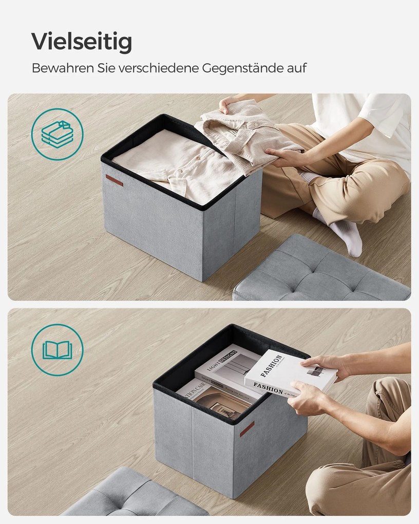 Banco de arrumação com tampa com capacidade para 130 kg 31 x 41 x 31 cm cinzento claro